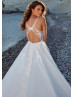 Ivory Beaded Lace Organza Butterfly Keyhole Back Wedding Dress With Pockets